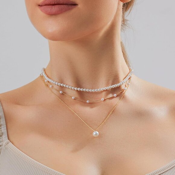 Gold Jewelry White Women Dainty Pearl Choker Earrings Bracelet Wedding Gift - Picture 2 of 6